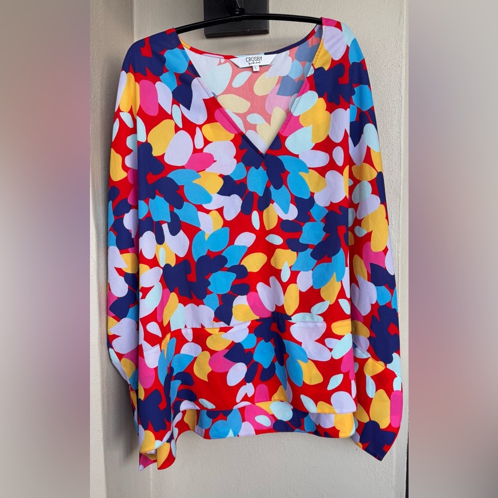 Crosby By Mollie Burch Poncho Multicolor Abstract Pattern Polyester VNeck Large